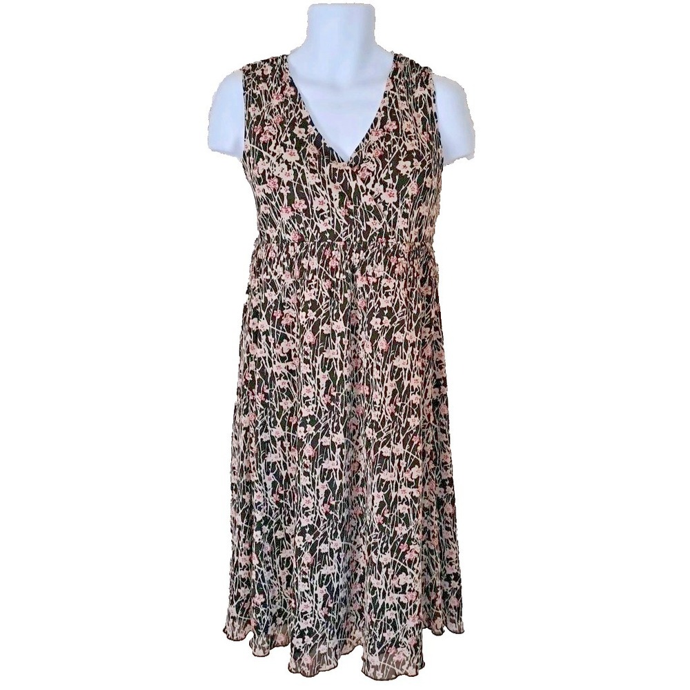 Nine & Co Sun Dress XL Brown Floral Surplice Sleeveless‎ Babydoll Lined Beachy